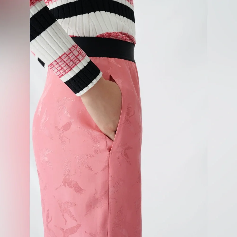 MAJE Pink Bubblegum Pala Satin-Jacquard Wide-Leg Pants. Size 36 - Picture 12 of 16